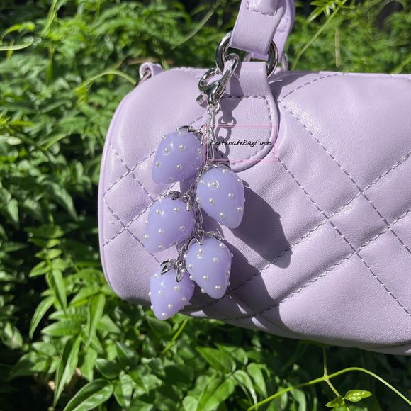 Lilac Lavender Baby Purple Jelly Pearl Heart Strawberry Cluster Bag Charm SILVER - Picture 3 of 8